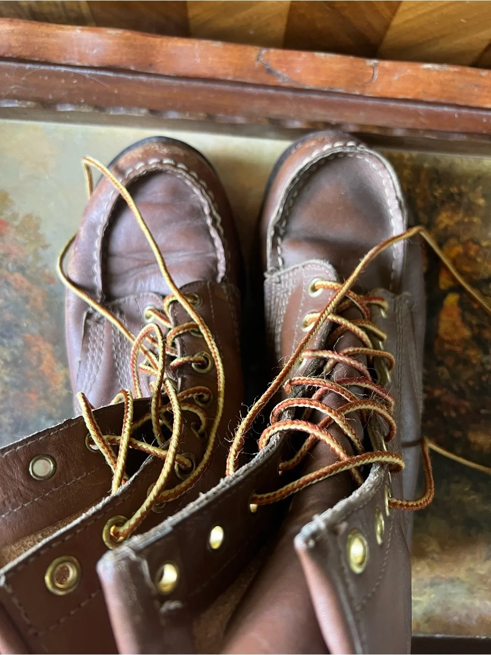 Unisex Brown Leather Moc Toe Work Boots